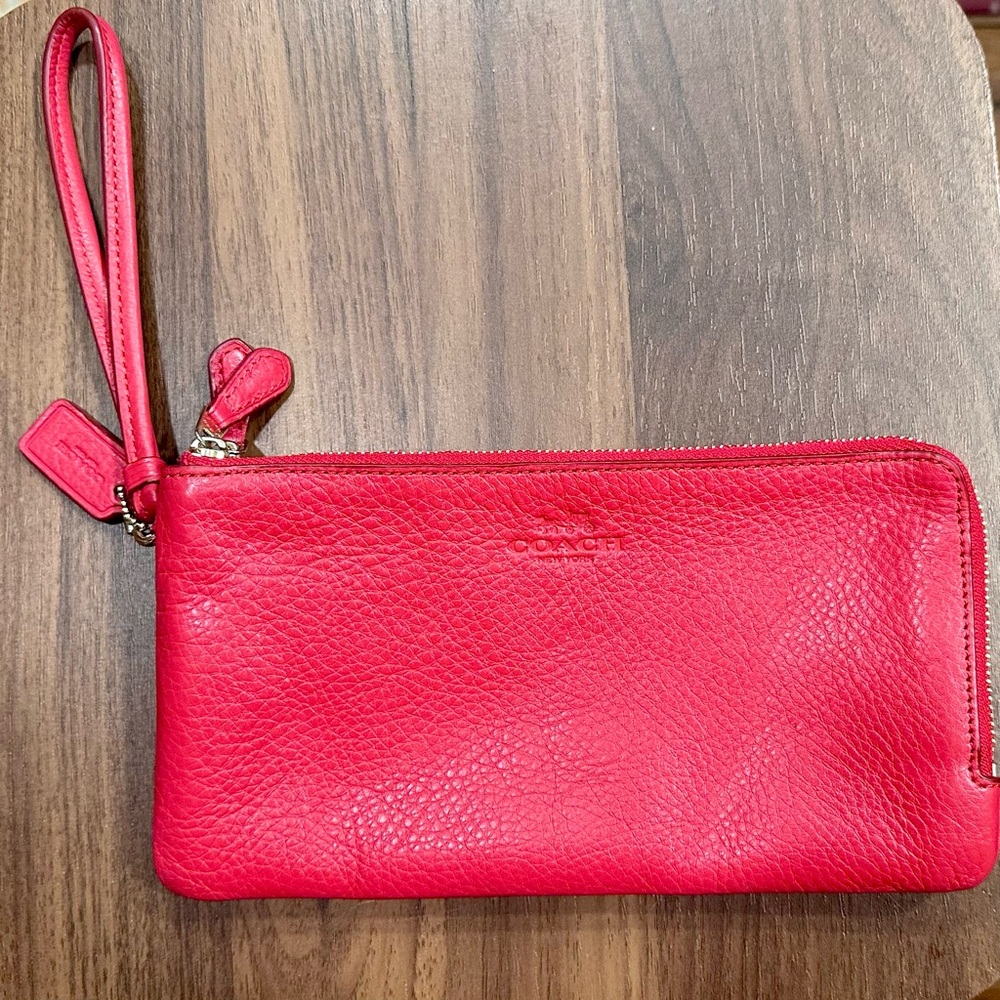 Coach Red Leather Clutch Vibrant Pebbled Design
